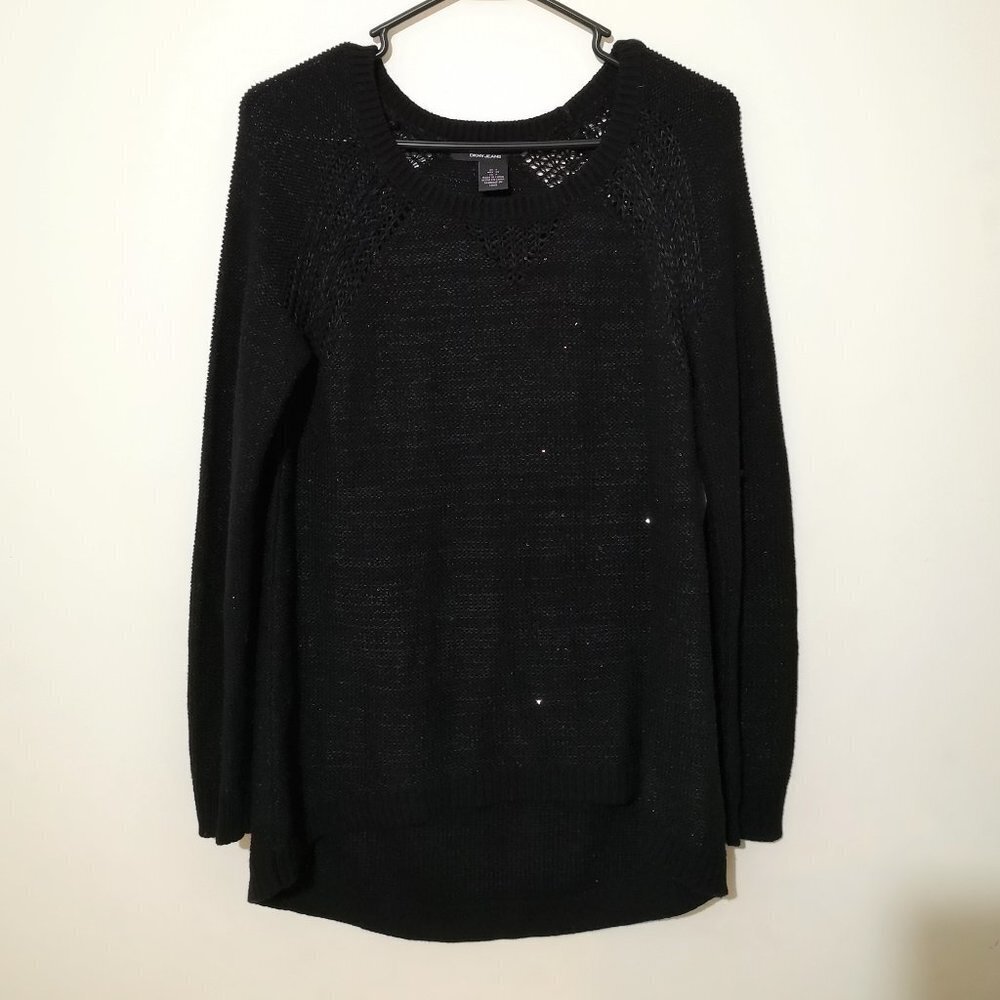 DKNY High Low Black Sweater With Tiny Sequins Accent Size S‎